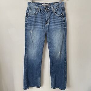 BKE Tyler Jeans Mens 31R Blue Denim Straight Leg Relaxed Western Distressed Pant